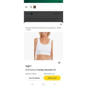 Amoena Pamela Seamless Post-Surgical Bra - White- 52/54 3xl New In Box